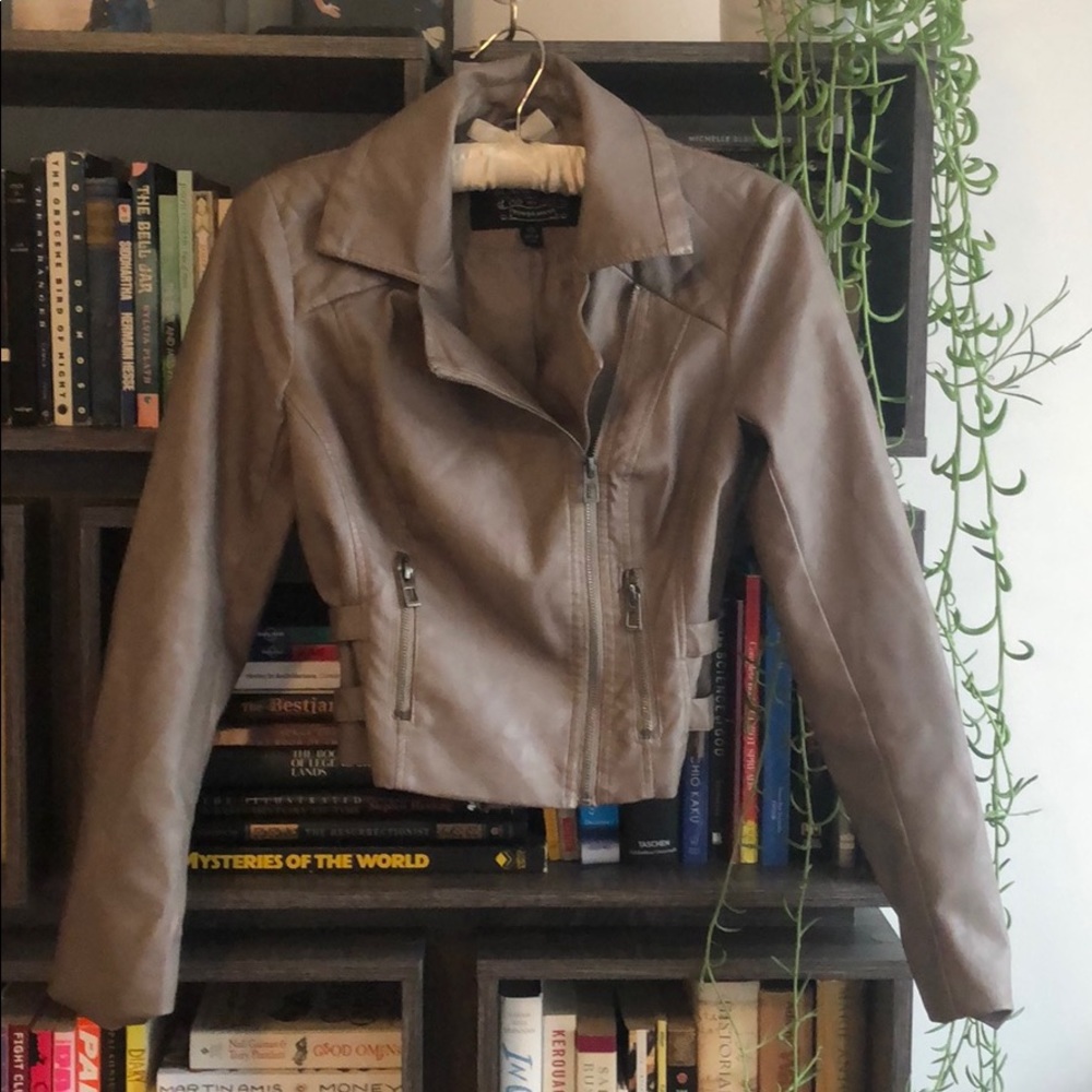 Gray vegan leather biker jacket | Blanc Noir XS